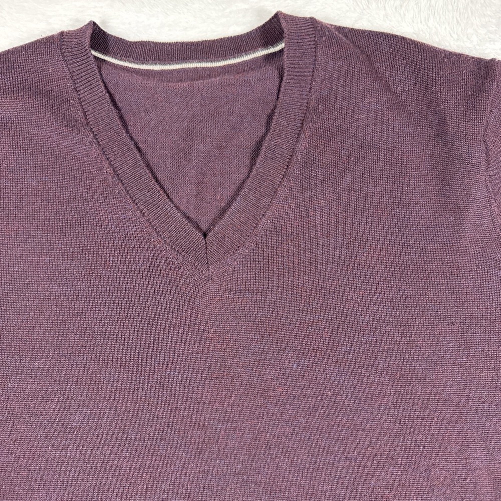 Joseph Abboud Large Dark Purple Merino Wool V Neck Sweater Lightweight